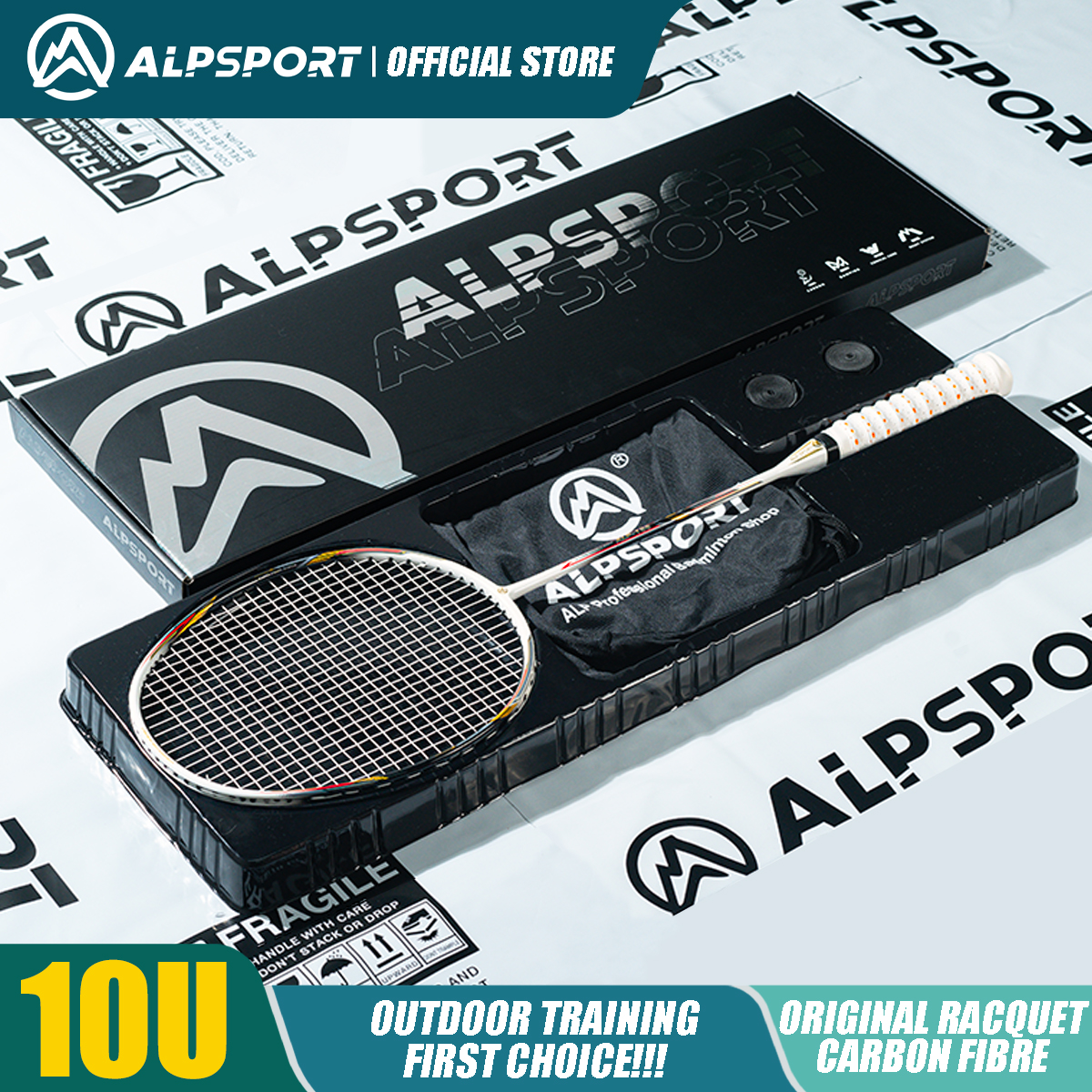 Alpsport AIR 10U  Ultralekki 52g T500 Rakieta do badmintona Szybkie odbicie  Importowana Maksymalnie 28 funtów 100% Pro Carbon Fibre + Rakieta tytanowa Dla średnio zaawansowanych i zaawansowanych graczy