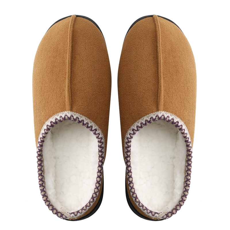Litfun sandal rumah musim dingin pria wanita, sandal hangat empuk Anti licin busa memori katun tahan lama dengan sol karet tahan lama