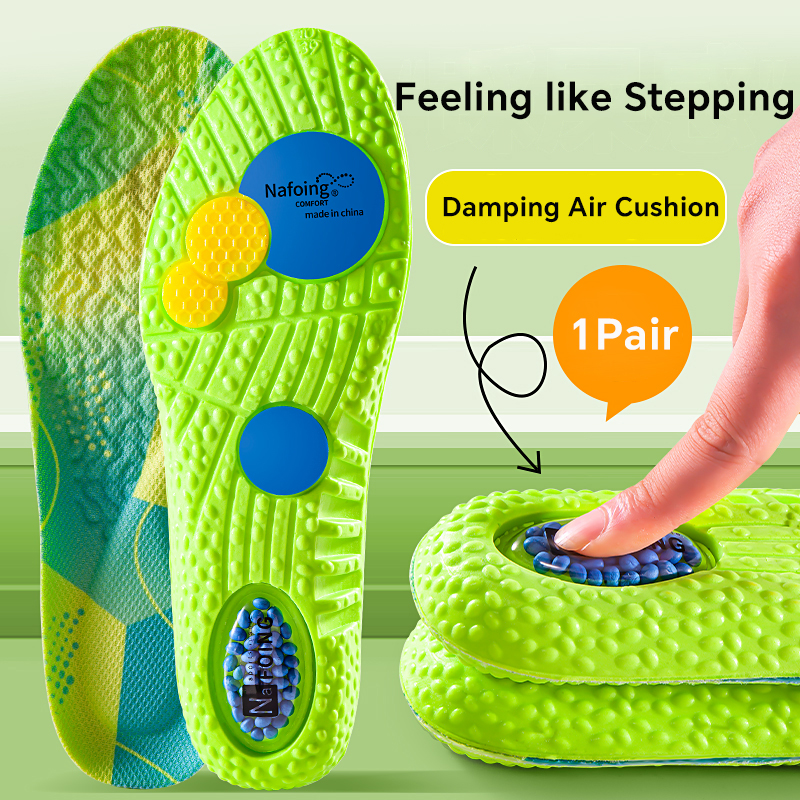 Plantillas deportivas con absorción de impacto, cojín de aire EVA verde, soporte de arco transpirable, zapatos ortopédicos, plantillas para el cuidado de los pies para hombres y mujeres