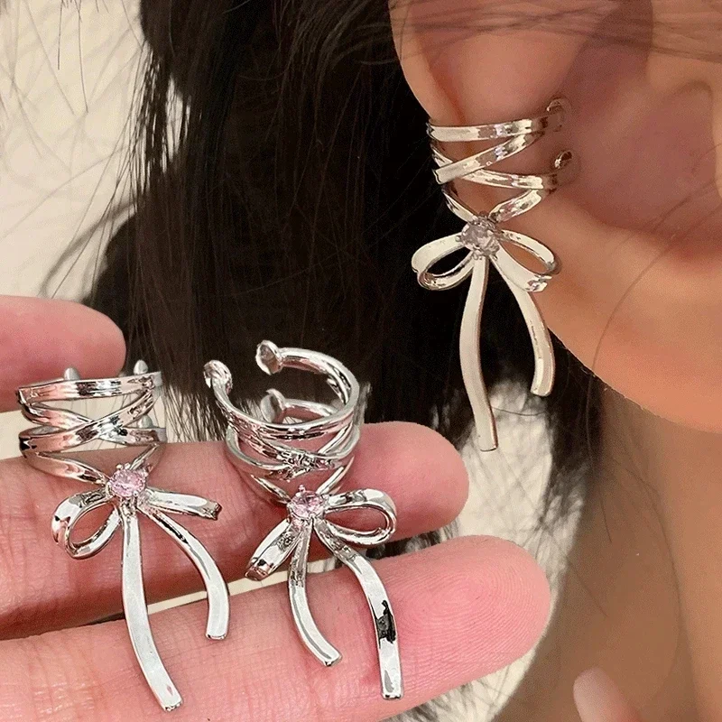 Pendientes de mariposa rosa para mujer y niña, aretes con lazo a la moda, sin Clips para Piercing, Piercing falso, Clip de Ballet, joyería