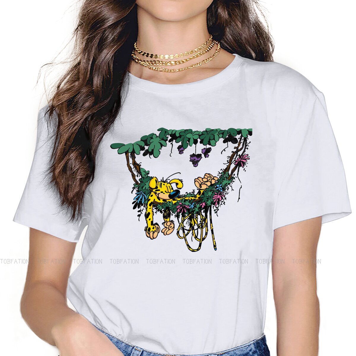 Camisetas Vintage de gran tamaño para mujer, camisas de estilo Harajuku, con estampado de Hamaca, Gaston Lagaffe