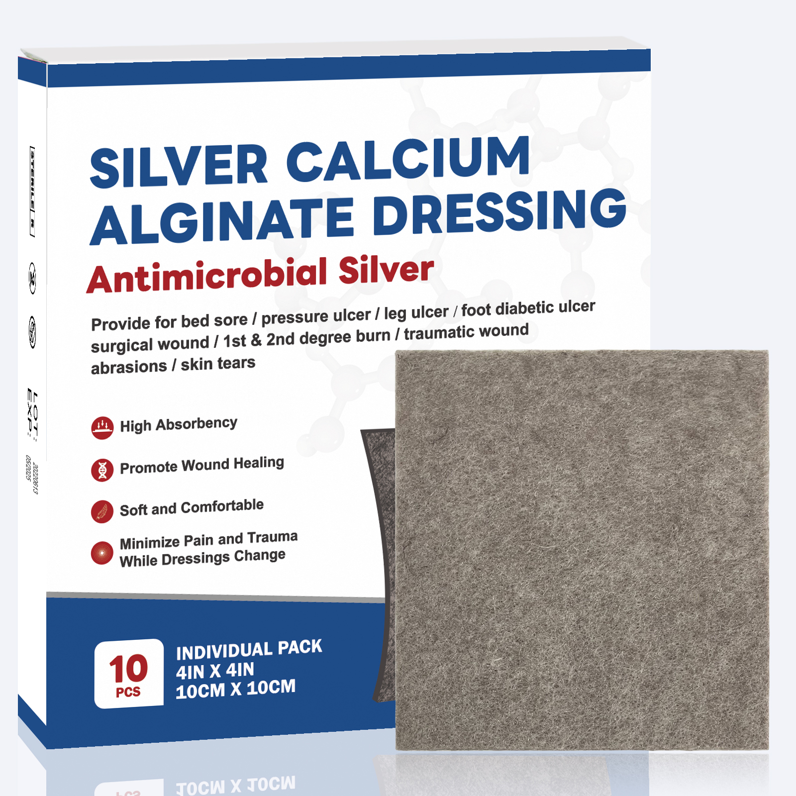 5/10pcs 2“/3“/4”" Silver Calcium Ag Alginate Wound Dressing Soft and Absorbent Dressing Gauze for Wound Care