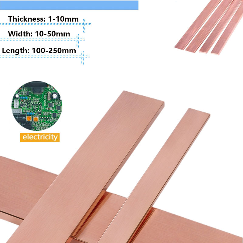 1szt Czysta czerwona miedź Płaska metalowa płytka Miedź Płaski pręt Grubość 1/1,5/2/3/4/5/6/8mm długość 100/250 mm Miedź Pręt zbiorczy