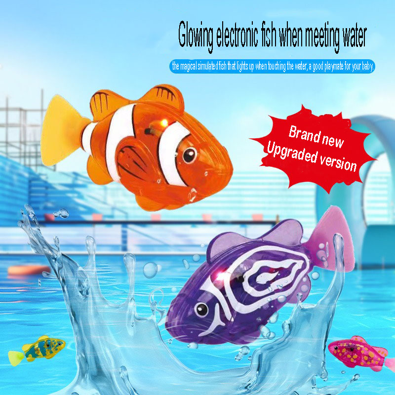 Brinquedo de peixe de indução elétrica para banho de bebê, robô de simulação de peixe com luz, brinquedo interativo aquático para animais de estimação