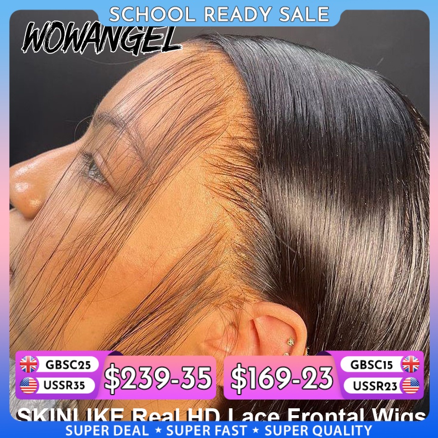 WOWANGE HD Lace Frontal 250% 13x6 HD Lace Front Perruques Straght invisible HD Lace Melt Skins HD Lace Front Perruques de Cheveux Humains Sans Colle