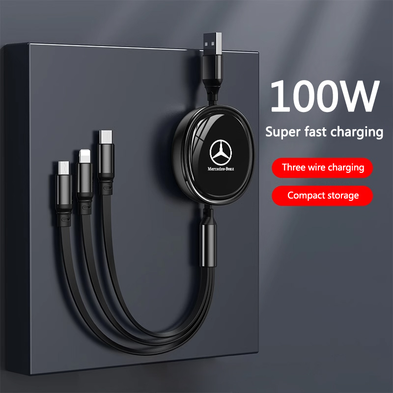 3-in-1 Micro Data Wire USB Type C Fast Charger Cable For Mercedes Benz AMG A B C E S Class GLC GLK GLE GL Interior Accessories