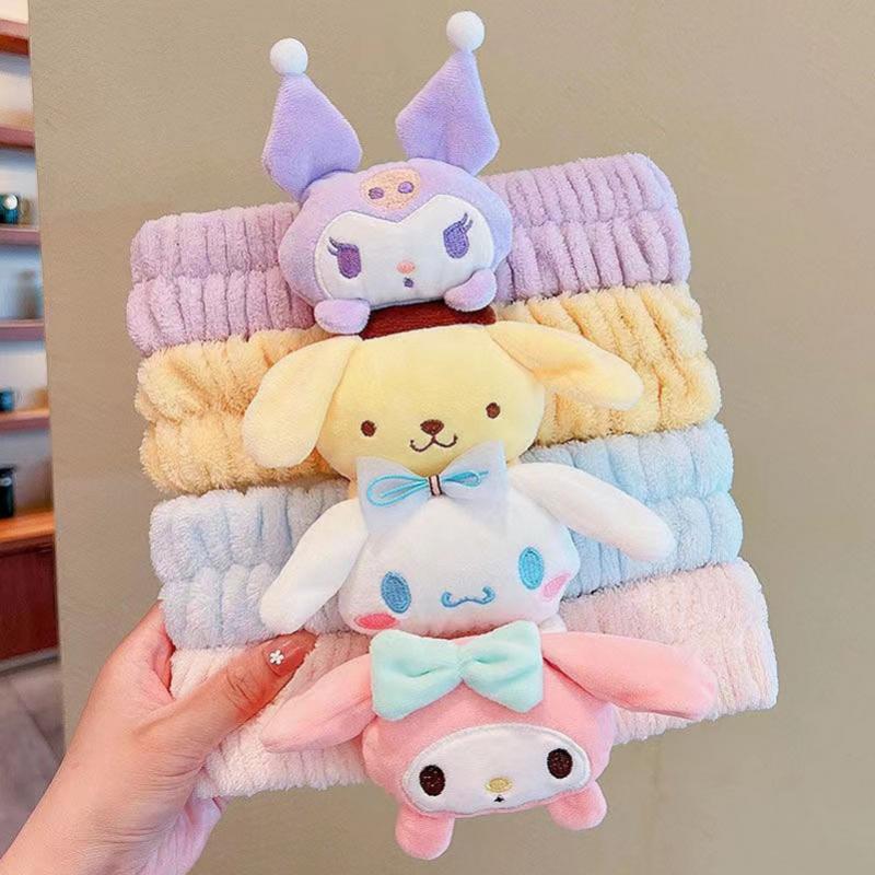 Аксессуары Sanrio Kawaii Hello Kitty, кольцо для мытья волос, Cinnamoroll My Melody, повязка для волос Kuromi, плюшевая повязка на голову с бантом, подарок