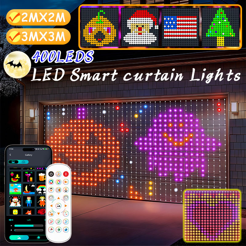 Rideau lumineux Led intelligent, guirlande du nouvel an, guirlande lumineuse féerique RGB, affichage du changement de musique, pour fenêtre, décoration de salle de noël