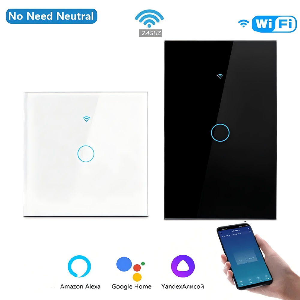 Tuya US/EU WiFi Smart Wall Switch RF433 1/2/3 Gang No Neutral Wire Touch Sensor LED Light Switches Smart Home Alexa Google Home