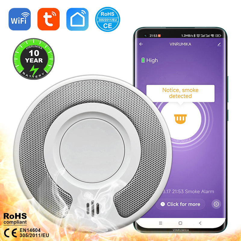 WiFi Tuya スマート煙探知機内蔵 10 年リチウム電池パーラールームキッチンショップ火災検査警報センサー