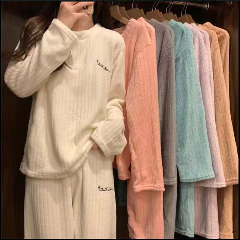 Inverno feminino novos pijamas homewear terno feminino outono e inverno roupas quentes coral veludo lazer pijamas acolchoados homewear