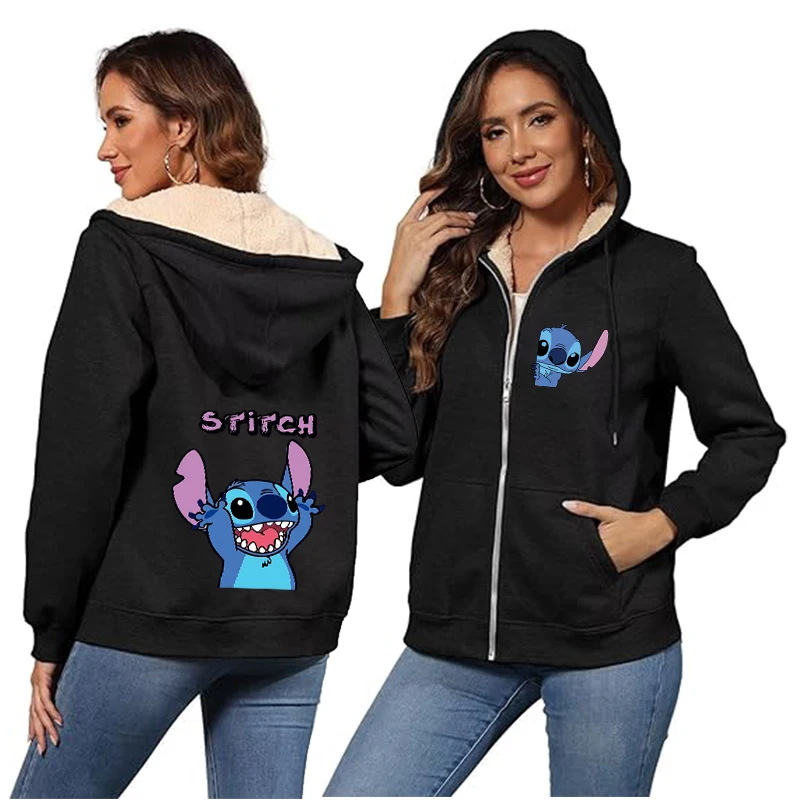 Kawaii ponto feminino zip up hoodies inverno velo com capuz moletom bonito dos desenhos animados pulôver feminino outerwear esporte casaco streetwear