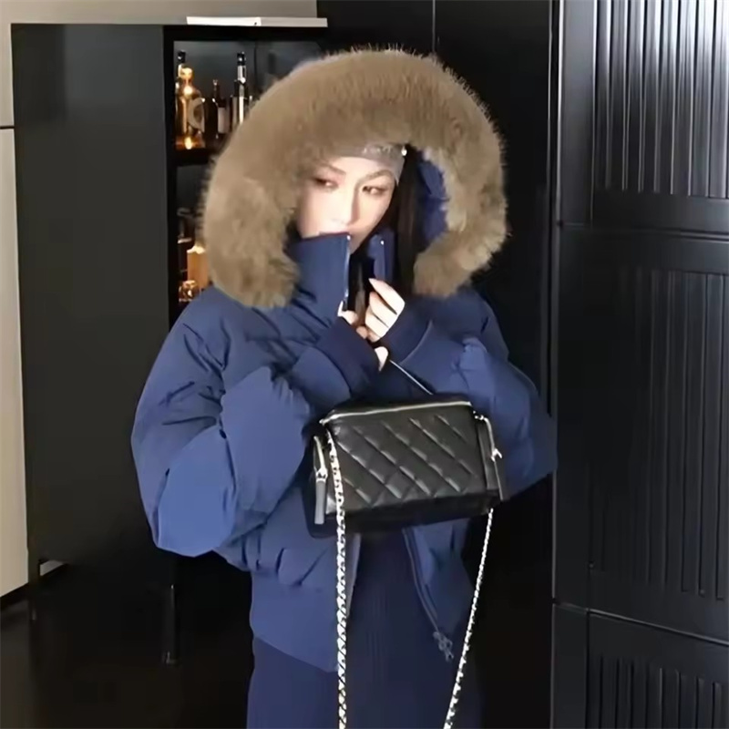 Простая однотонная короткая парка, модная зимняя одежда, хлопковое стеганое пальто на молнии с капюшоном и меховым воротником, женская куртка Street