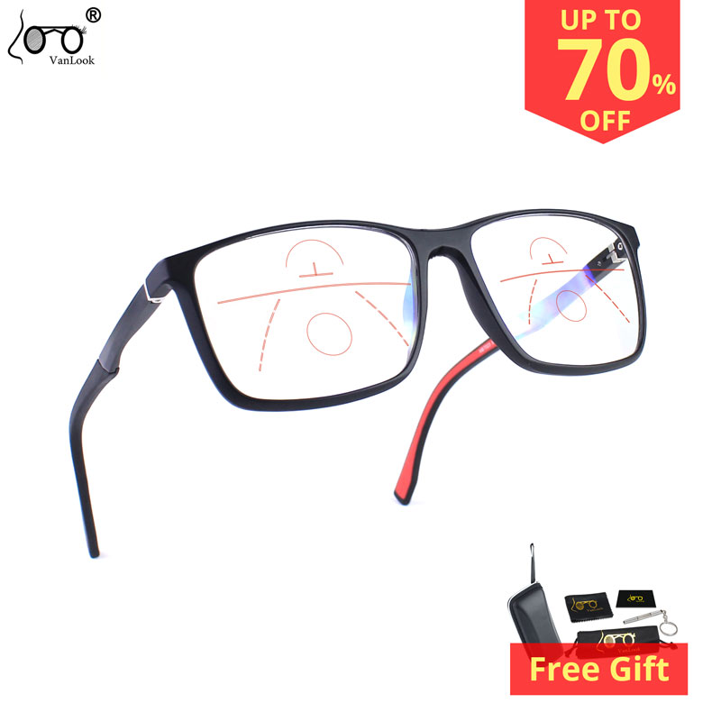 Men Women Progressive Multifocal Reading Glasses Blue Light BlockingTR90 Aluminum Magnesium Sport Square Frame Eyewear UV400+2 3