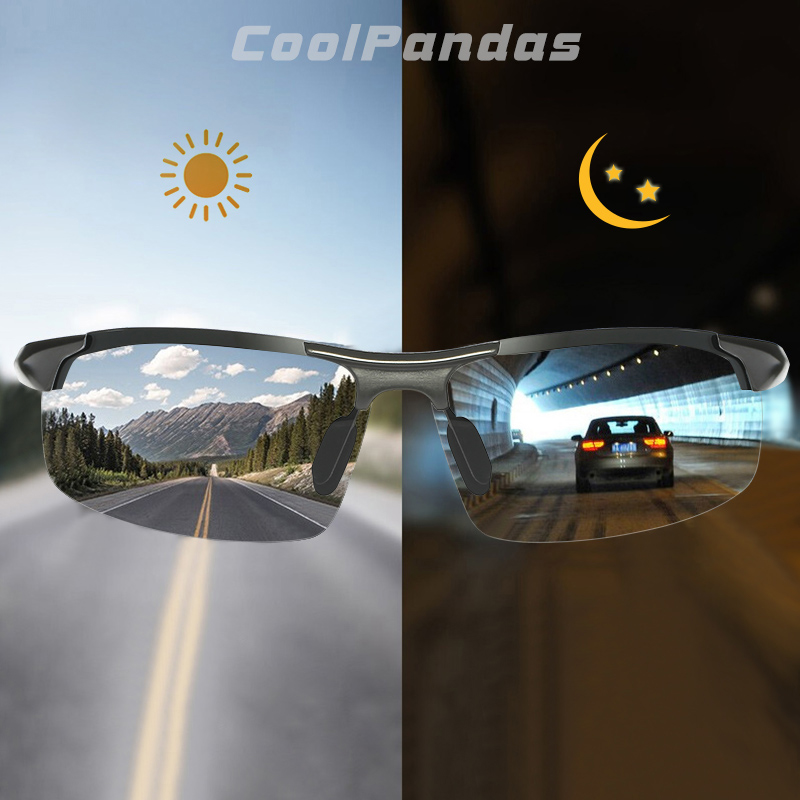 CoolPandas Óculos de Sol Fotocromáticos Homens Polarizados Sem Aro Esporte Ao Ar Livre Óculos de Condução Dia Noite Chamelon Óculos zonnebril heren