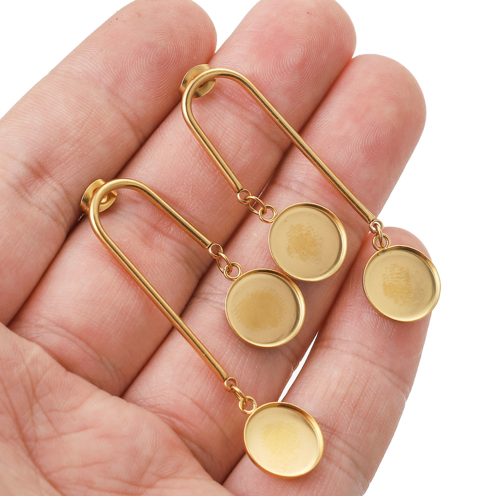 10 sztuk/partia złoto ze stali nierdzewnej dynda kolczyk podstawa wykroje Fit 12mm Cabochon Bezel ustawienia Diy Post stadniny kolczyki ustalenia Craft