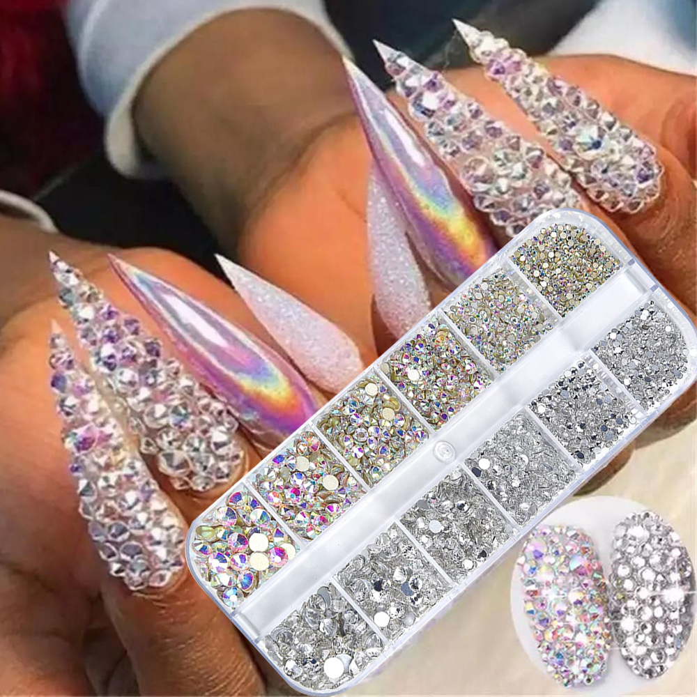 Nagelkunst-Strass-Set 2400 Stück Nagelsteine AB Flatback Strass-Steine mit Aufbewahrungsbox für Design Leuchtende Feiertagsdeko