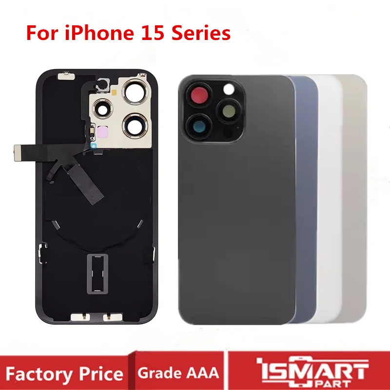iPhone 15 Pro Max 15 Plus 후면 유리 커버 후면 케이스 도어 하우징(무선 플렉스 케이블 금속판 교체 포함)