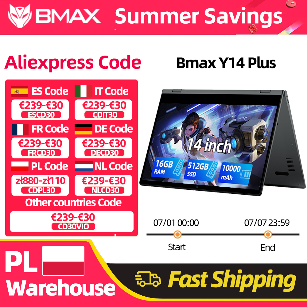 Portátil BMAX Y14 Plus de 14 pulgadas, Notebook con Windows 11, 16 GB de RAM, 512 GB SSD, pantalla LCD IPS de 1920*1080, Intel N150, USB Tipo-C