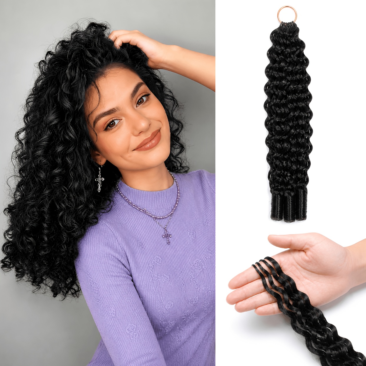 Extensiones de Cabello Humano Rizado Birmano para Crochet, 60G/1Paquete, Nudos Invisibles, Cabello Humano para Trenzas de Crochet