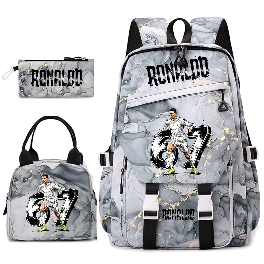 Cr7 Ronaldo 67 Print Student Backpack Set with Lunch Bag Pencil Case Teen Girls School Travel Daypack