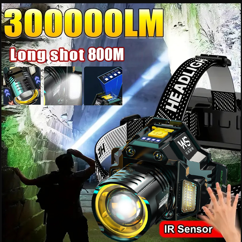 Linterna frontal recargable por USB, lámpara frontal superbrillante con Sensor de movimiento, 5 modos de iluminación, luces frontales con zoom
