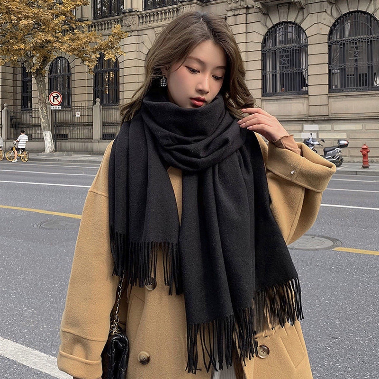 Novo lenço preto cashmere mulher lã senhoras cachecol quente xadrez cachecol feminino inverno xwj07