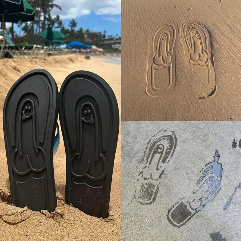 Kreative, schrullige Dick-Flops für Erwachsene, Strand-Flip-Flops, versteckte Penis-Penis-Flops mit Spread, verspielte, schnell trocknende Hausschuhe