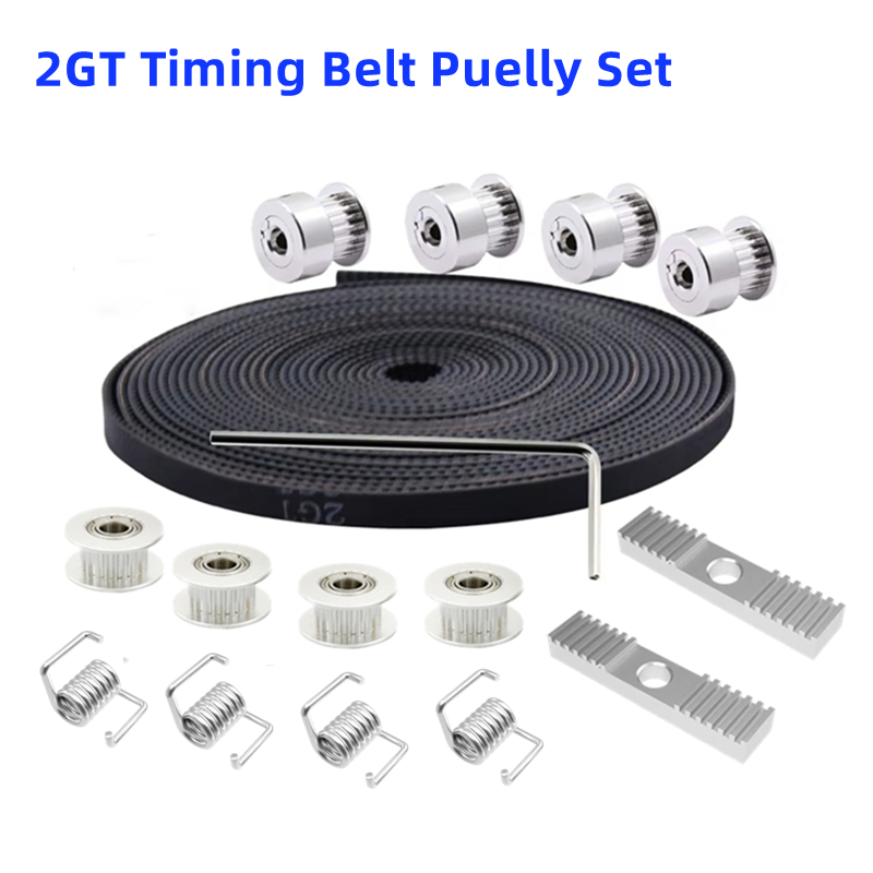 Timing Belt Pulley Set 4pcs 20 Tooth Pulley 5meter 6MM GT2 Opening Belt 2pcs Fixing Pieces 1pcs Wrench DIY Kit 3D Printer Parts