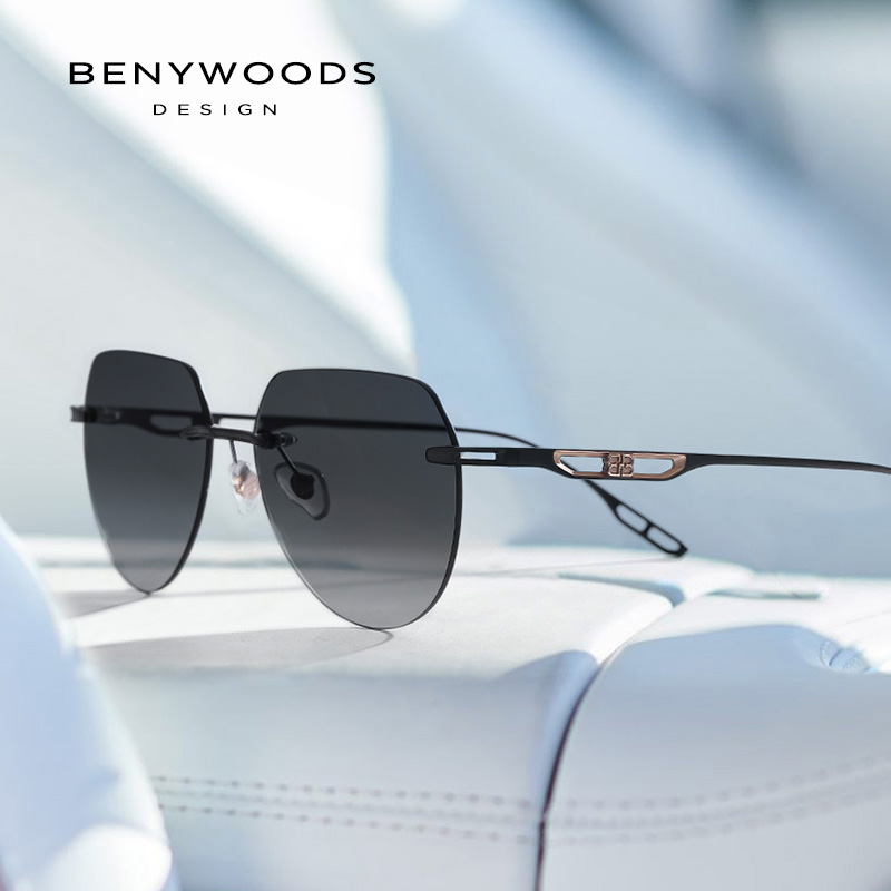 Benywoods Design mode sans monture hommes lunettes de soleil dégradé photochromique UV400 lunettes de soleil en plein air pur titane lunettes BS23052