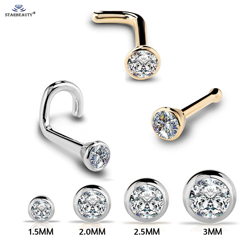 1Pc 20G 1.5/2/2.5/3mm Cyrkon Gem Bone Nose Piercing Kolczyk Anodowany Pierścionek Nos w kolorze różowego złota Biżuteria CZ Nos