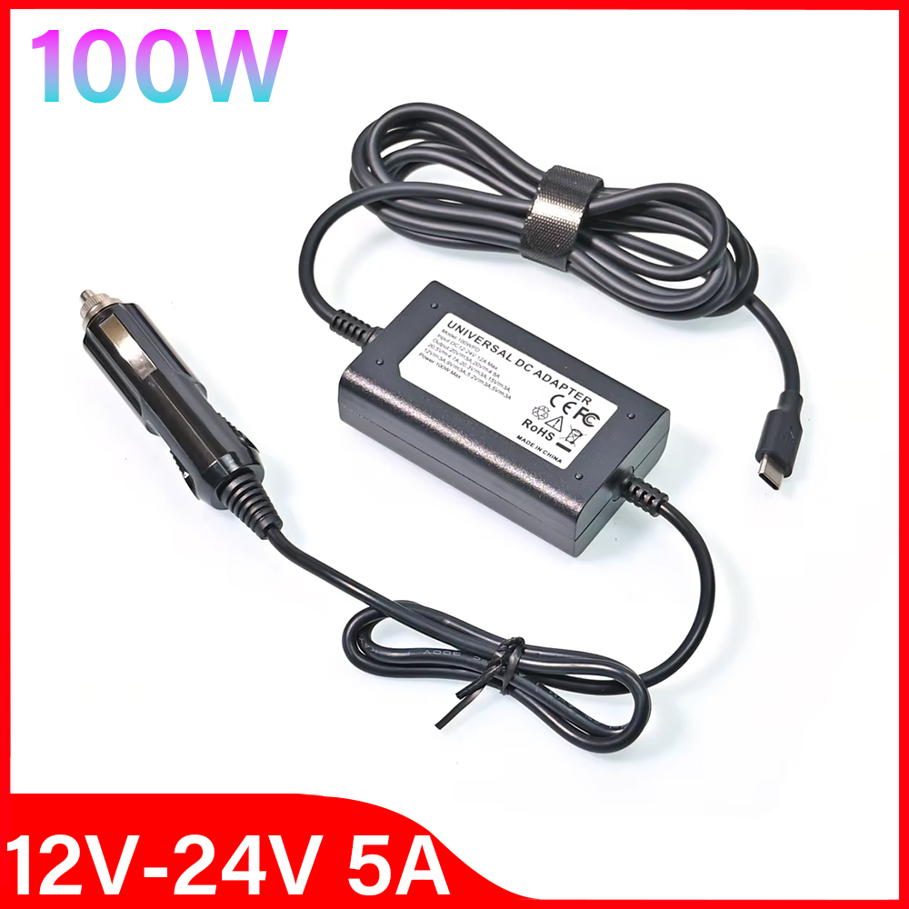 Caricabatterie Universale per Auto 100W 12V-20V USB-C PD 5V 9V 12V 15V 3A 20V 5A per Laptop e Tablet LENOVO HP DELL ASUS