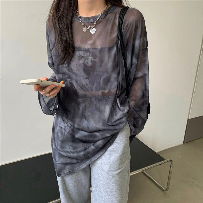 T-shirt da donna tie dye manica lunga da donna primavera allentata High Street elegante sottile per il tempo libero minimalista Harajuku Ins confortevole chic