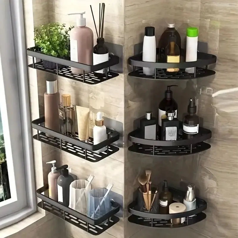 Estante de almacenamiento para baño, estantería esquinera de montaje en pared sin taladro, soporte para ducha
