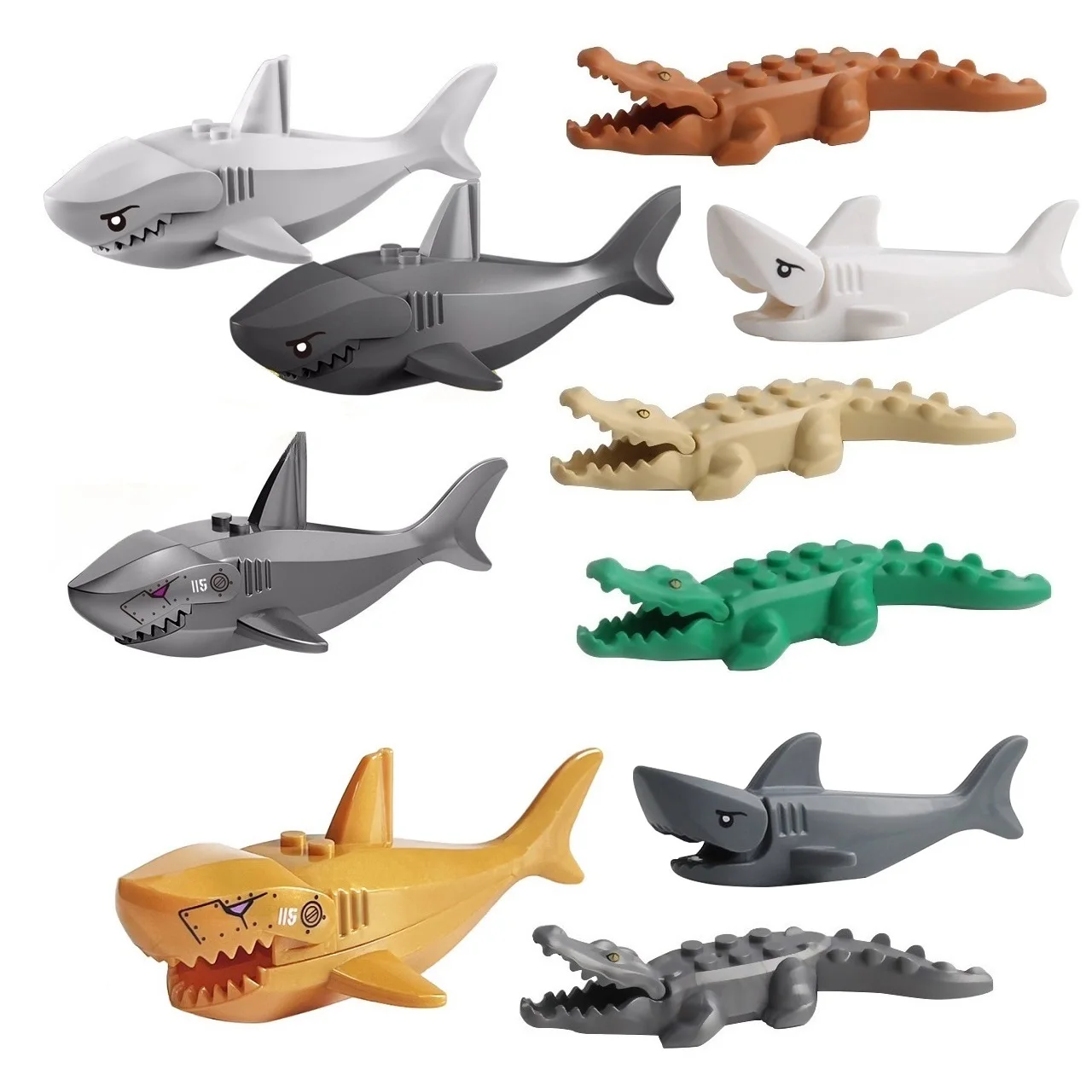 Zoo Crocodile requin amis Mini ensemble d'animaux figurines d'action blocs de construction enfants cadeaux jouets animaux accessoires équipements