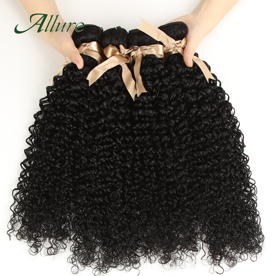 Kinky encaracolado feixes de cabelo humano natural preto colorido remy extensões de cabelo 1/3/4 pçs brasileiro jerry feixes de cabelo encaracolado allure