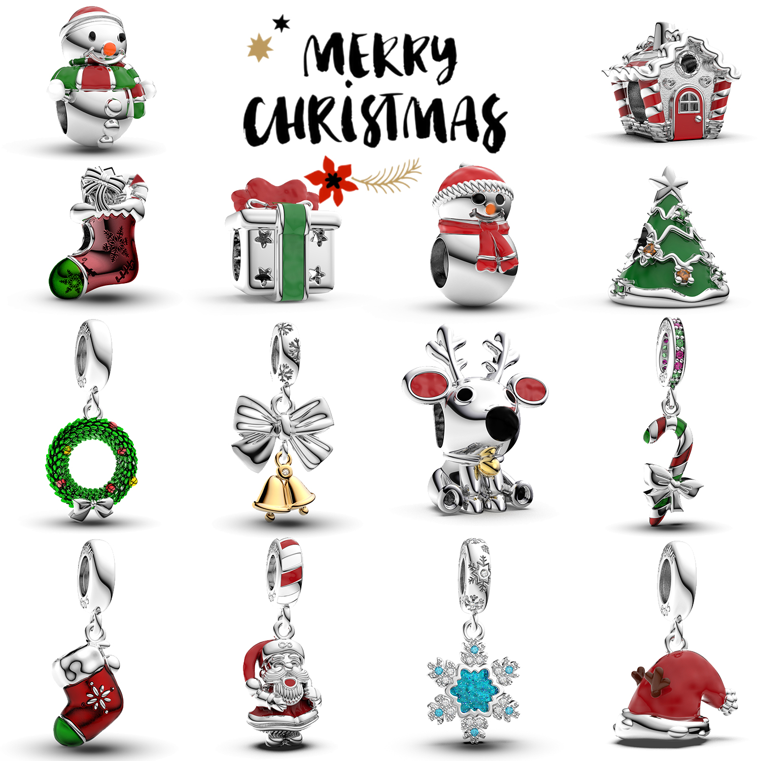 Manyilus S925 Silver Christmas Holiday Charm Set for charms Original Bracelet Festive Xmas Jewelry Pendant Collection Gift