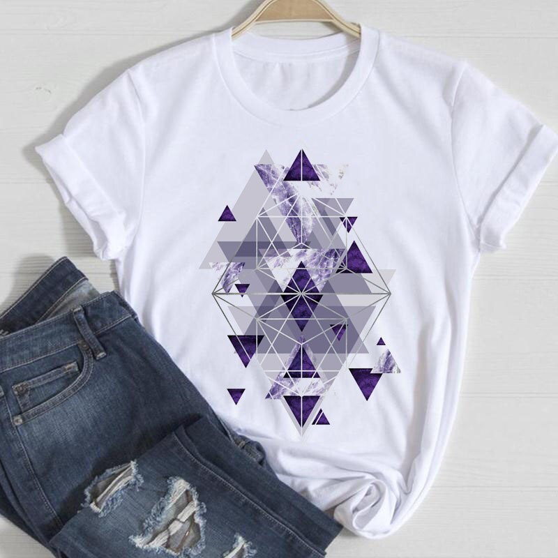 T-shirt da donna con motivo geometrico nuovo T-shirt estiva moda casual Top T-shirt grafiche stile Harajuku T-shirt oversize
