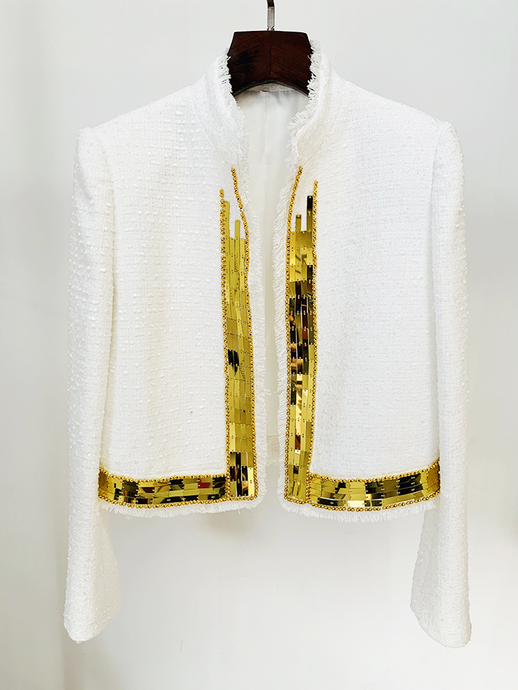 HIGH STREET Newest 2026 Fashion Designer Jacket Women's Stunning Metallic Handwork Beaded Tweed Jacket