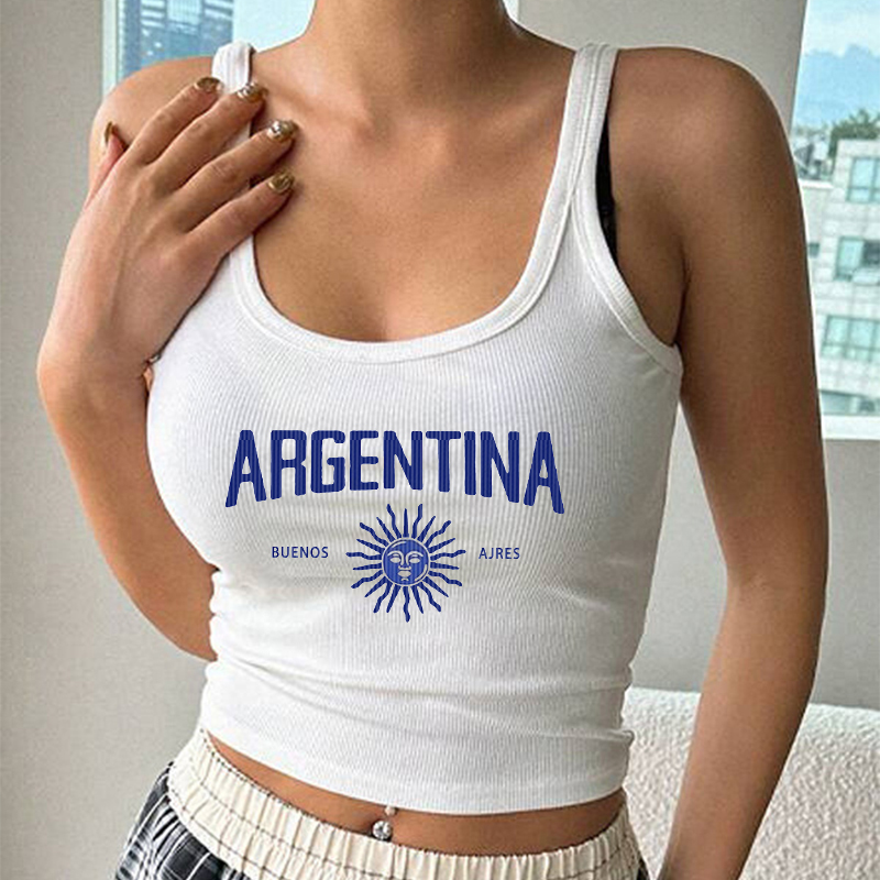 Esthetische Harajuku Y 2K Kleding Vintage Mouwloze Tank Top Argentina Zomer Print Geribbelde Gebreide Crop Top Slanke Gothic Chique Streetwear