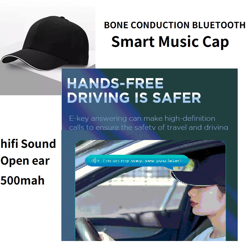 Bluetooth кепка костной проводимости, регулируемая умная Bluetooth-шляпа, беспроводная умная бейсболка для занятий спортом на открытом воздухе, музыкальная бейсболка унисекс с открытым ухом
