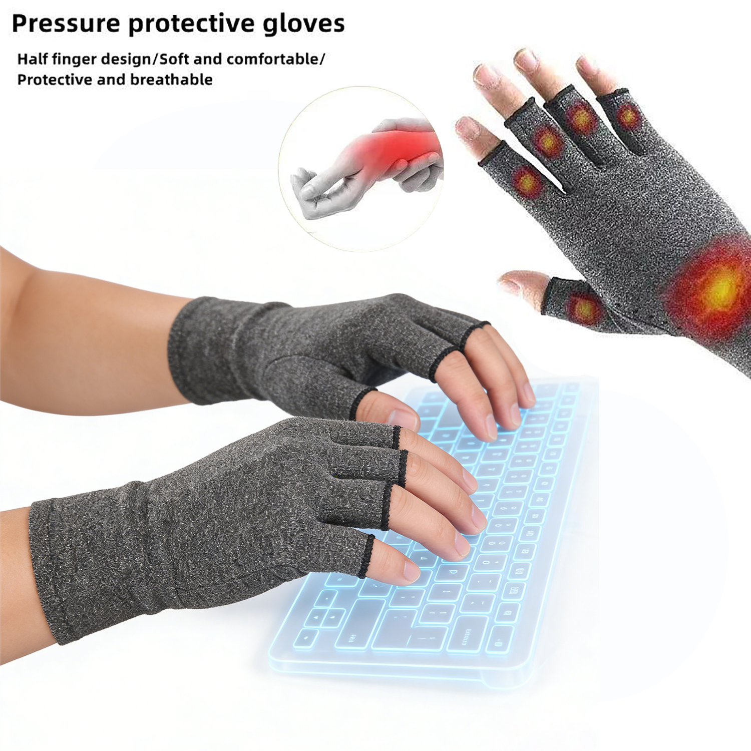 Relieve Hand Discomfort with 1pair Fingerless Compression Gloves