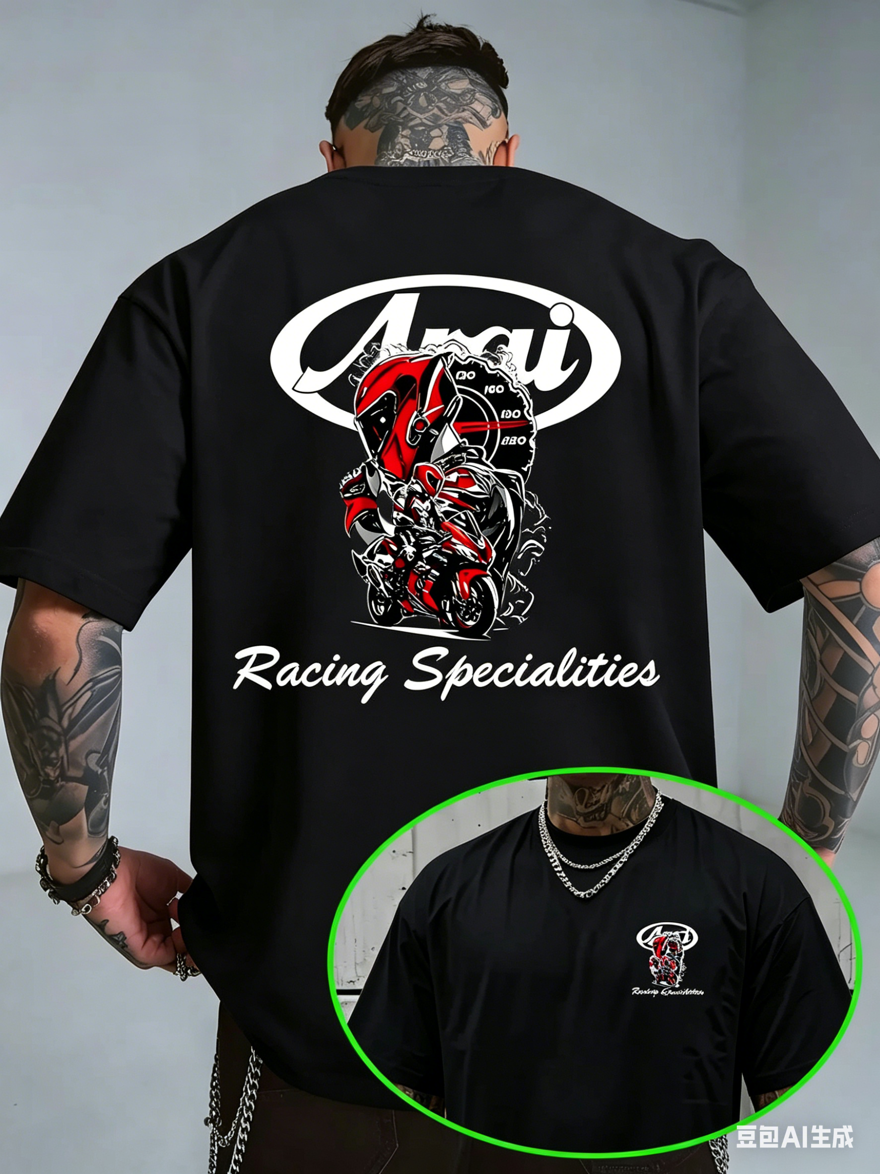 Katoenen T-shirt met patroon voor heren, racemotorpatroon, bedrukt katoen, unisex, ronde hals, cadeau-T-shirt voor heren en dames, camisetas