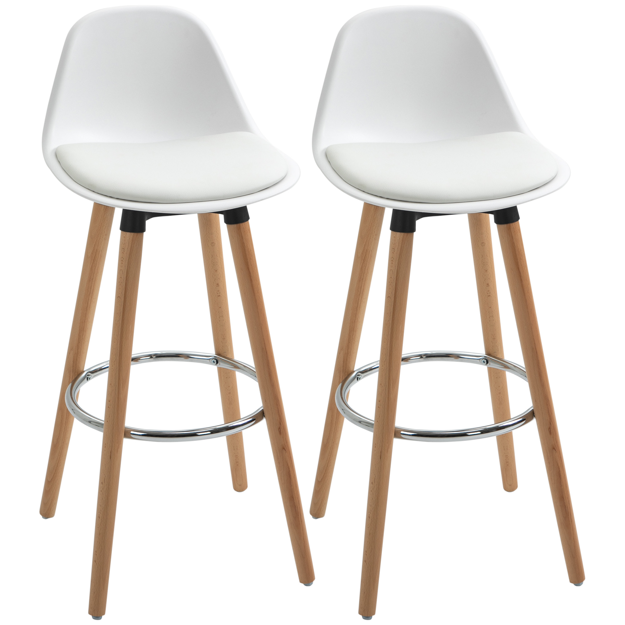HOMCOM Juego de 2 Taburetes de Bar Tapizado en PU con Asiento 70 cm 40x42x91cm