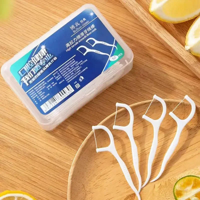 50 stks/doos Draagbare Wegwerp Tandzijde Plastic Tandenstoker Hoogspanning Tandzijde Stok Tandzijde Doos ﻿ Mondverzorging httpnicanica Diego Diego Diego