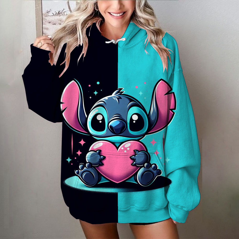 MINISO Women Disney Sweater Stitch Printed Sweatshirts Cute Cartoon Jacket Clothes Hoodie Woman Autumn/Winter Oversize Clothing