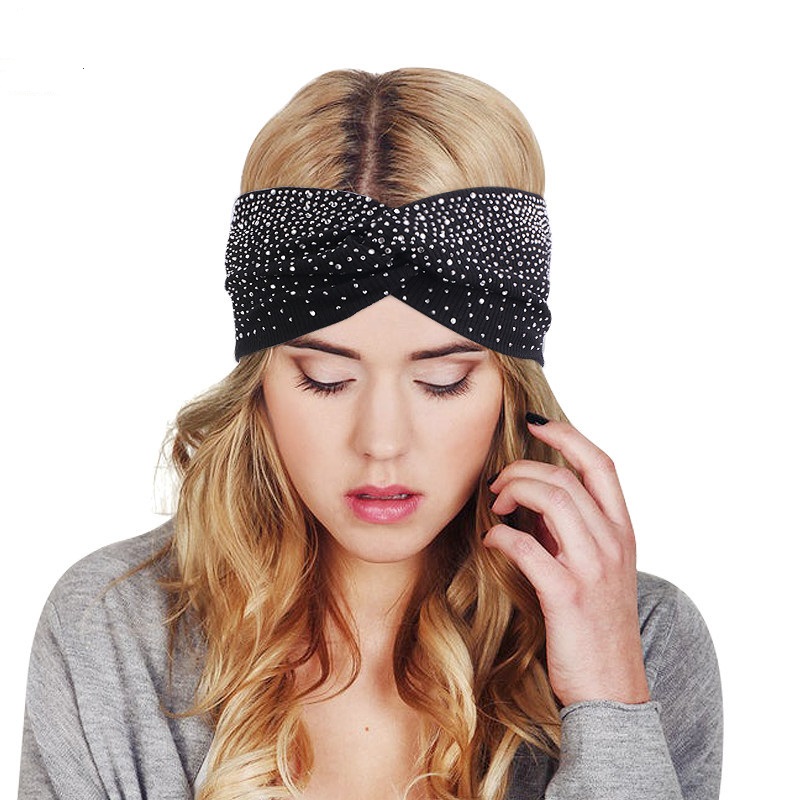 Hot fix strass faixas de cabelo algodão yoga headbands frente cruz headwrap feminino headbands headwrap turbante headwear