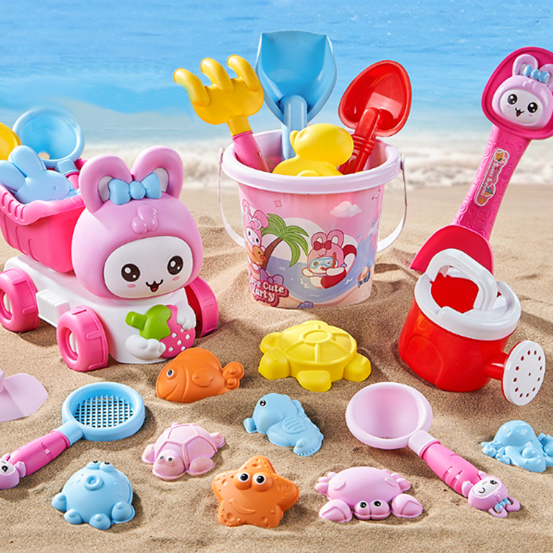Juego de juguetes de playa de dibujos animados para niños, juego de playa y piscina de verano, herramientas de juego de arena al aire libre para niñas, pala