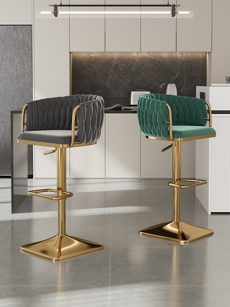Silla de Bar de terciopelo, taburetes altos de cocina para el hogar, silla giratoria de elevación para cafetería, taburetes de mostrador de lujo, silla de bar moderna con respaldo, muebles