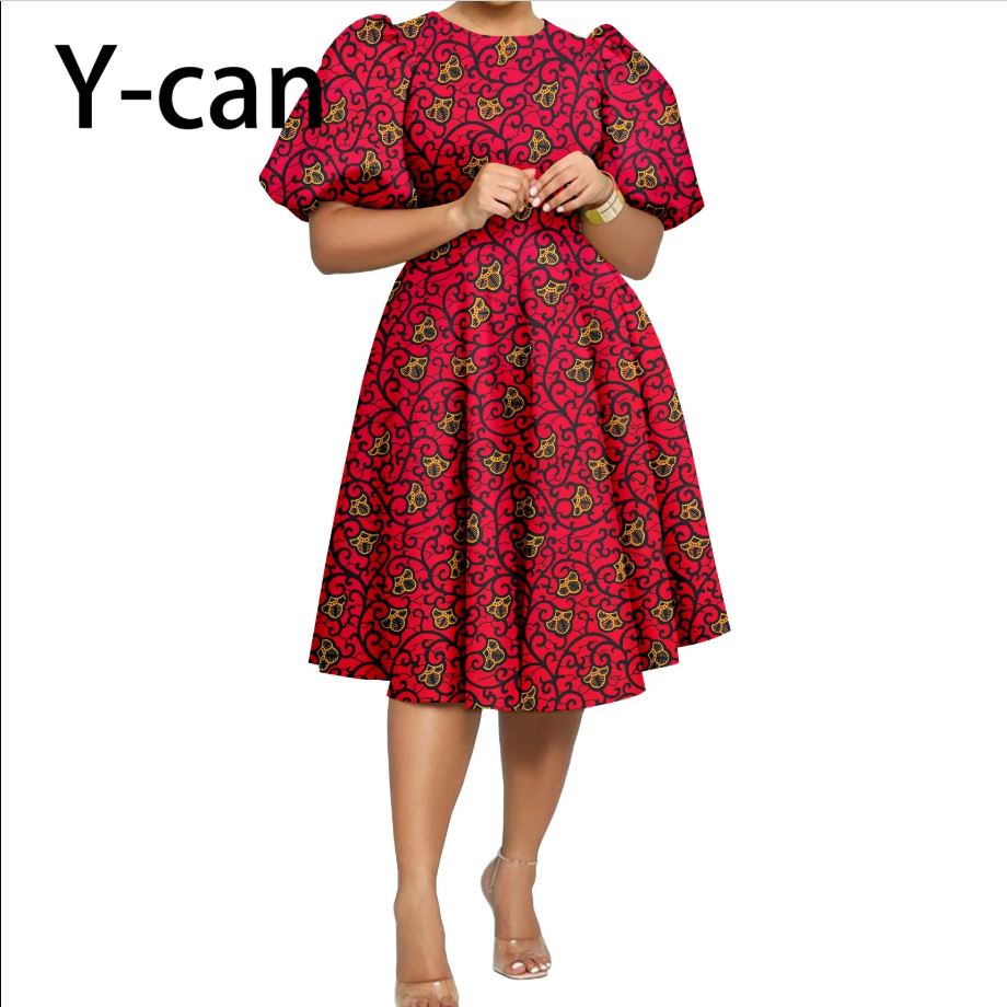Roupas africanas para mulheres menina senhora vestido saia curta manga bolha soprar o joelho moda causal bazin riche ancara y 2325085